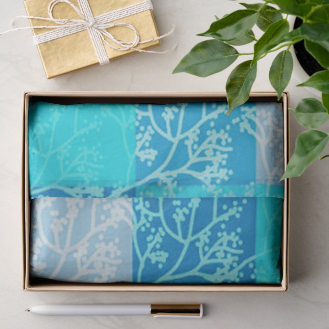 Papier Mousseline Tons Bleus Plaids Design (Cadeau)