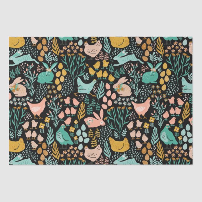 Papier Mousseline Tons pastel Symboles de Pâques motif sur noir (Recto)