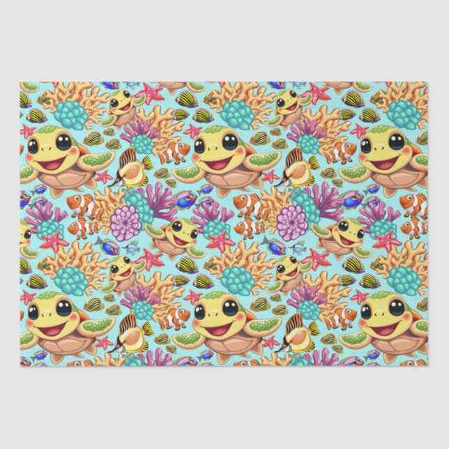 Papier Mousseline Tortue de mer Bébé heureux et mignonne personnage (Recto)