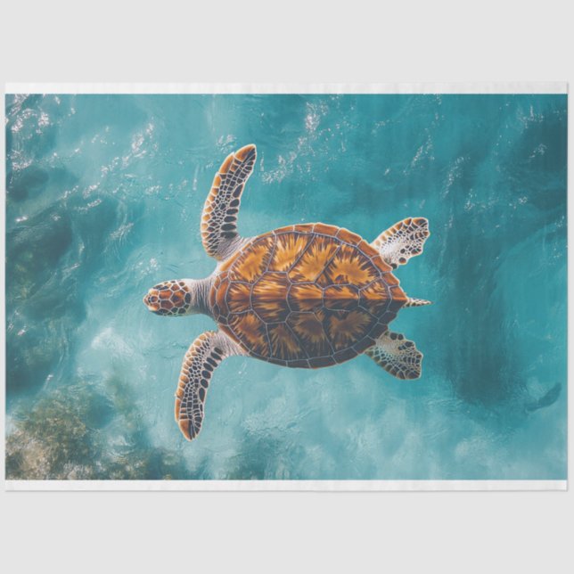 Papier Mousseline Tortue de mer en Turquoise Ocean Decoupage (Recto)