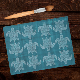 Papier Mousseline Tortue de mer tribale Mandala Batik Look Vert sarc