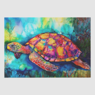 Papier Mousseline Tortue Roi Nage à Travers les Mers Azur