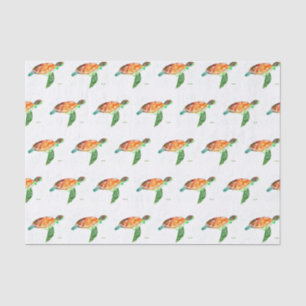 Papier Mousseline Tortue sous la mer Aquarelle Océan Nautique