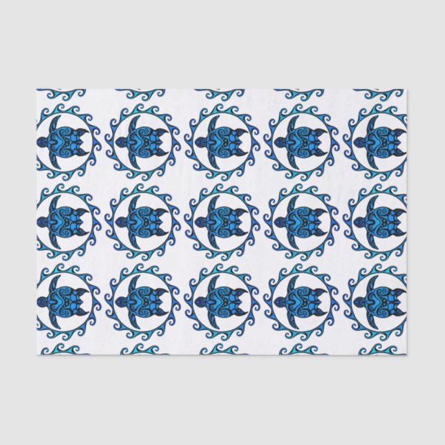 Papier Mousseline Tortue tribale bleue Sun (Recto)