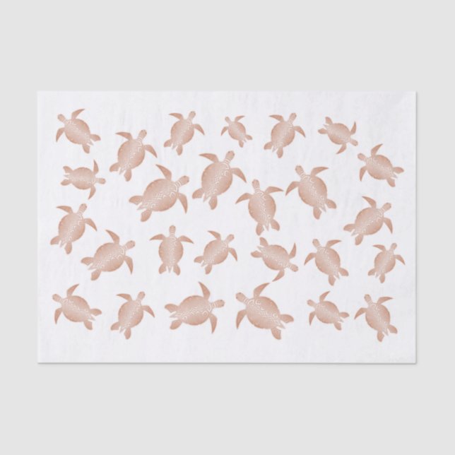 Papier Mousseline Tortues de mer blanches en or rose (Recto)
