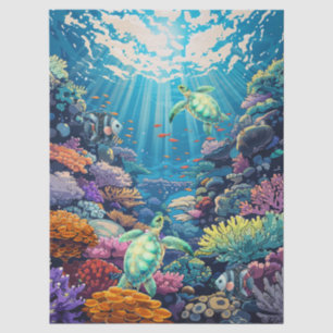 Papier Mousseline Tortues de mer dans un beau paysage océanique déco