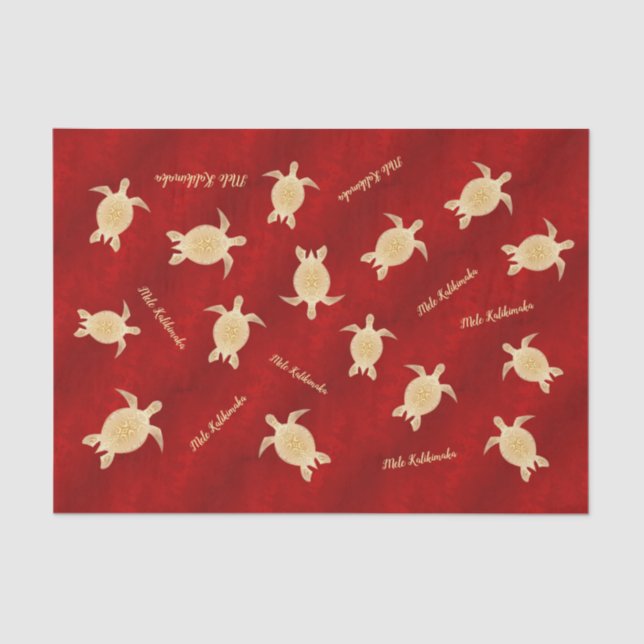 Papier Mousseline Tortues d'or Mele rouge Kalikimaka  (Recto)