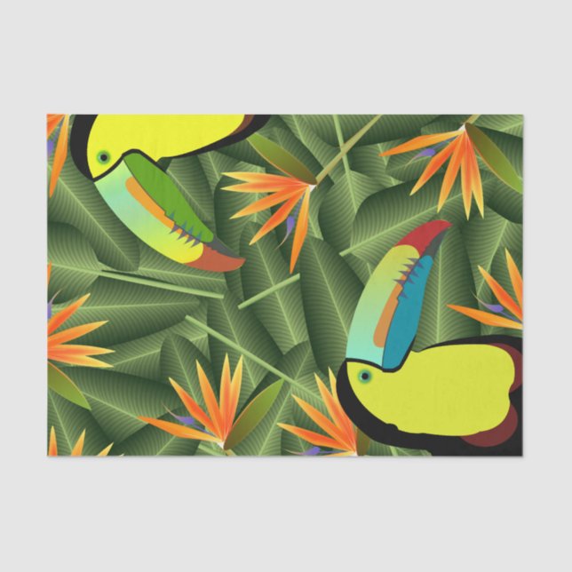 Papier Mousseline Toucans et oiseaux tropicaux des fleurs de paradis (Recto)