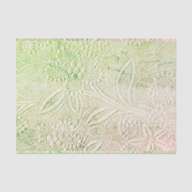 Papier Mousseline Touche de couleur verte brodée (Recto)