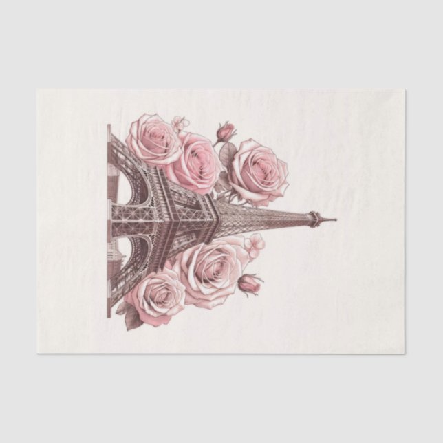 Papier Mousseline Tour Eiffel de Paris & Roses roses (Recto)