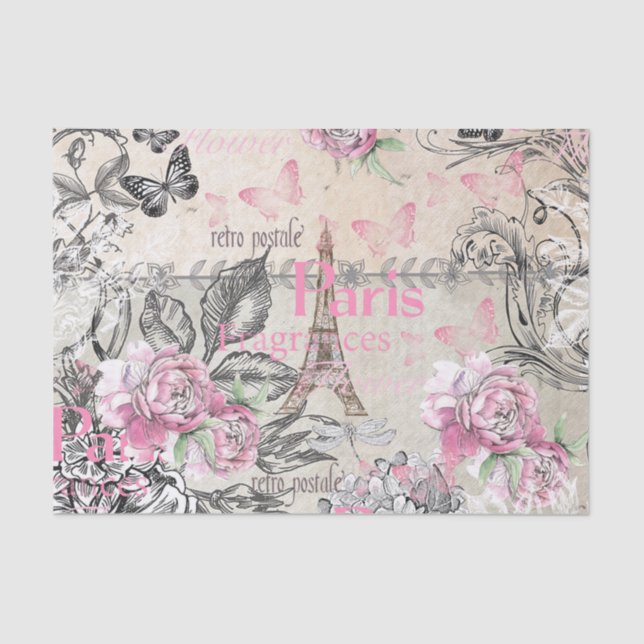 Papier Mousseline Tour Eiffel floral de Paris de typo de rose (Recto)