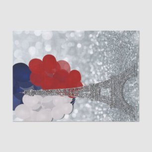 Papier Mousseline Tour Eiffel Pailleté Argent Fête Rouge Blanc Bleu