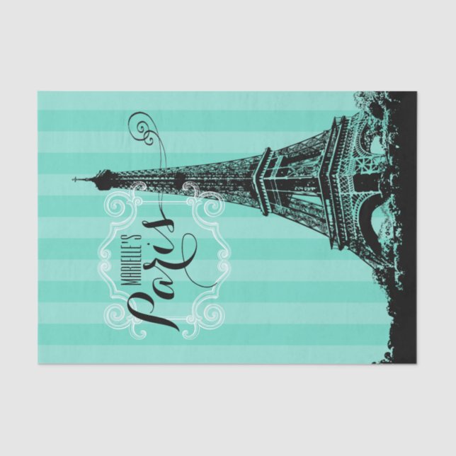 Papier Mousseline Tour Eiffel Paris Monogrammes Grandes Vertes (Recto)