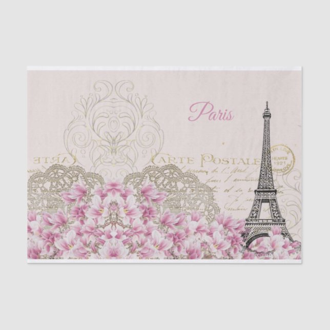 Papier Mousseline Tour Eiffel, Paris Pink Magnolia Papier Tissu (Recto)