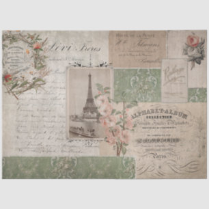 Papier Mousseline Tour Eiffel Vintage Script français Ephémère Flora