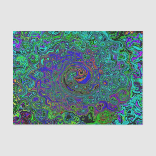 Papier Mousseline Tourbillon Abstrait Rétro Bleu Marbré et Aigue-Mar (Recto)