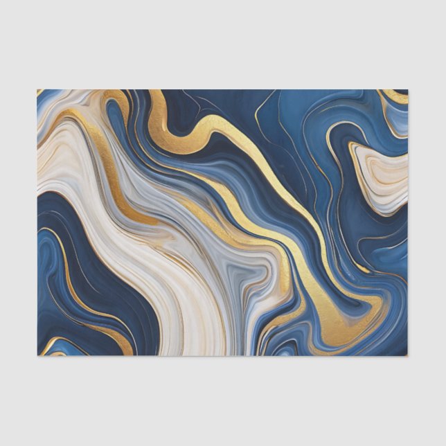 Papier Mousseline Tourbillons de marbre bleu or naval (Recto)