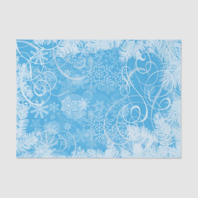 Papier Mousseline Tourbillons d'hiver bleus et flocons de neige (Recto)