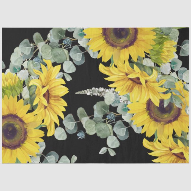 Papier Mousseline Tournesol doré Eucalyptus Verdure (Recto)