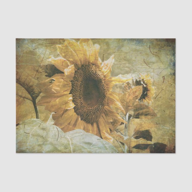 Papier Mousseline Tournesol Jaune Vintage Texture Florale (Recto)