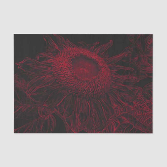 Papier Mousseline Tournesol Rouge Floral Noir Découpage Art (Recto)