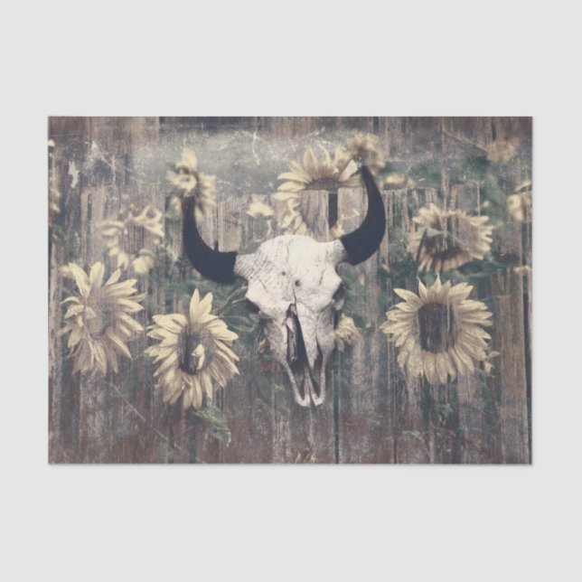 Papier Mousseline Tournesol Rustique Western Bull Skull Texture (Recto)