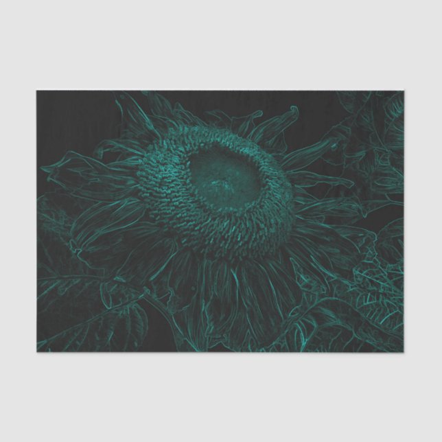 Papier Mousseline Tournesol Turquoise Vert noir Floral Art Découpage (Recto)