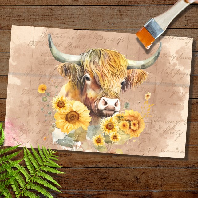 Papier Mousseline Tournesols de vache Highland 6 Papier de découpage (Créateur téléchargé)