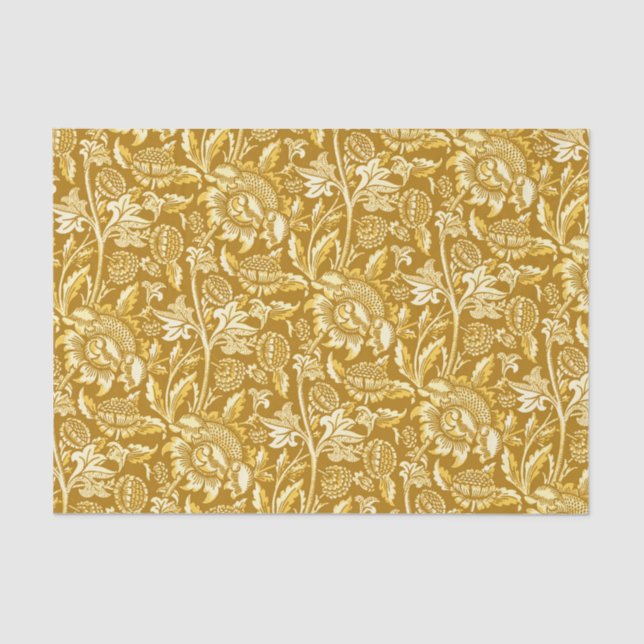 Papier Mousseline Tournesols de William Morris, jaune de moutarde/or (Recto)