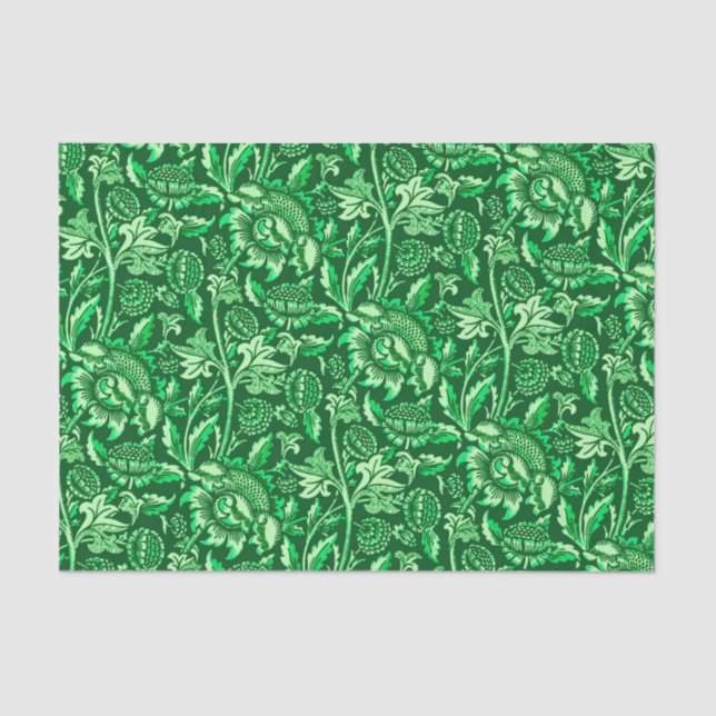 Papier Mousseline Tournesols de William Morris, vert vert (Recto)