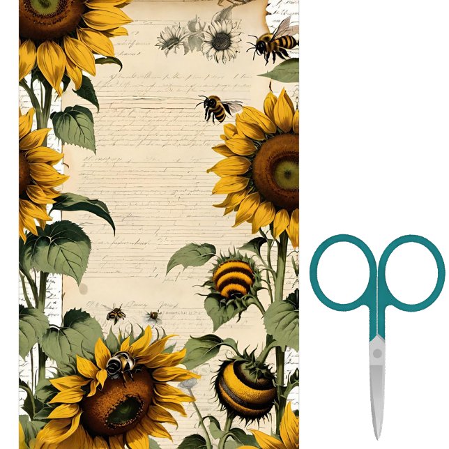Papier Mousseline Tournesols et abeilles ligne script  (Créateur téléchargé)