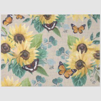 Papier Mousseline Tournesols et papillons en découpage aquarelle