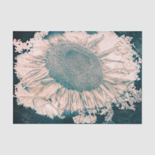 Papier Mousseline Tournesols géants Vignette Sépia Sarcelle Vintage