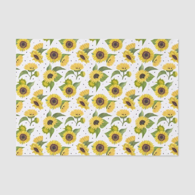 Papier Mousseline Tournesols jaunes et graines de tournesol (Recto)
