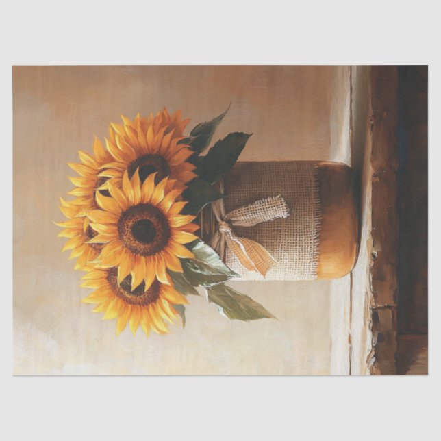 Papier Mousseline Tournesols rustiques découpage de pot Mason en toi (Recto)