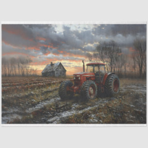Papier Mousseline Tracteur dans un champ agricole Découpage rustique