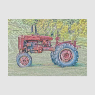 Papier Mousseline Tracteur de ferme rustique rouge ancien