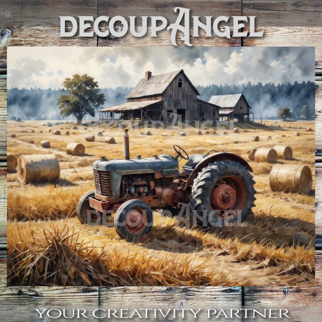 Papier Mousseline Tracteur sur le paysage agricole n° 1 - découpage  (Créateur téléchargé)