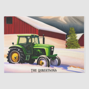Papier Mousseline Tracteur vert et grange rouge