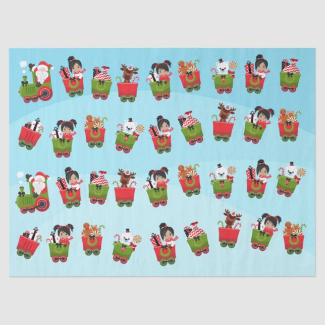 Papier Mousseline Train de Noël des filles multiculturelles (Recto)