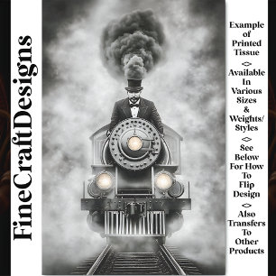 Papier Mousseline Train Monochrome Steampunk Fun AA2 Découpage