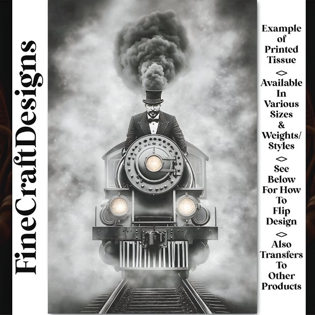 Papier Mousseline Train Monochrome Steampunk Fun AA2 Découpage (Créateur téléchargé)