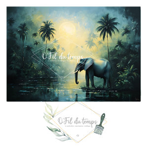 Papier Mousseline Tranquil Tropical Landscape with Elephant