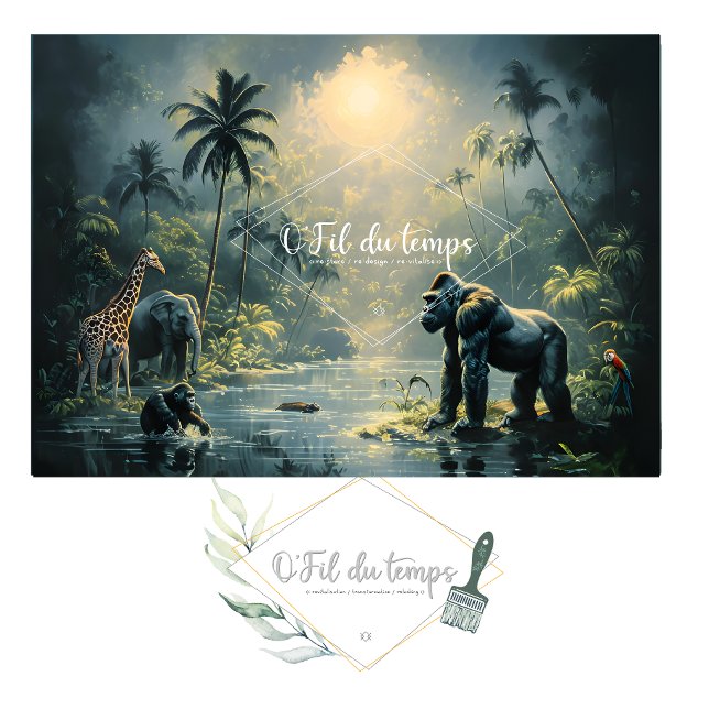 Papier Mousseline Tranquil Tropical Landscape with Exotic animals (Créateur téléchargé)