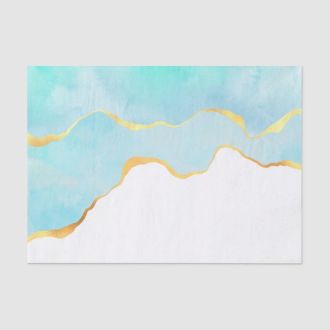 Papier Mousseline Tranquille Tropical Vert Bleu avec bordure or (Recto)