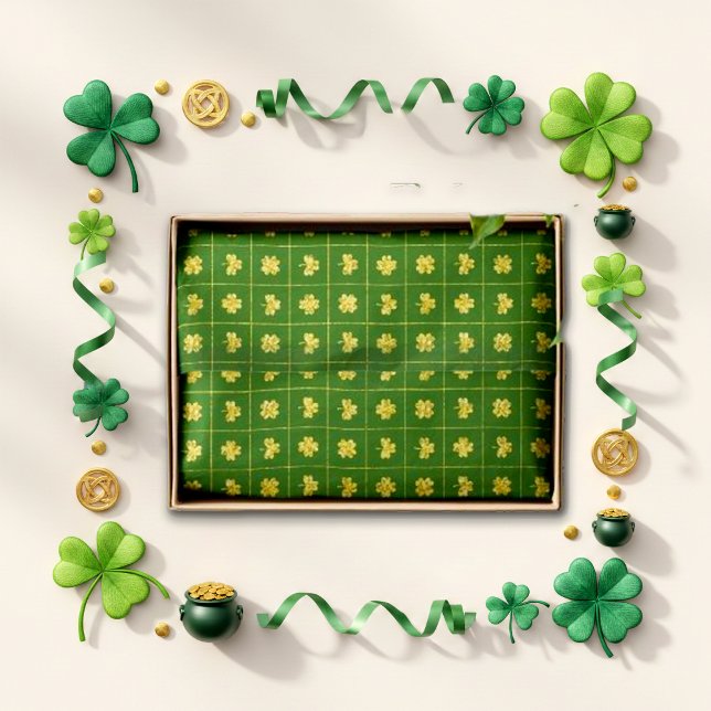 Papier Mousseline Trèfle doré quadrillé vert St-Patrick (Créateur téléchargé)