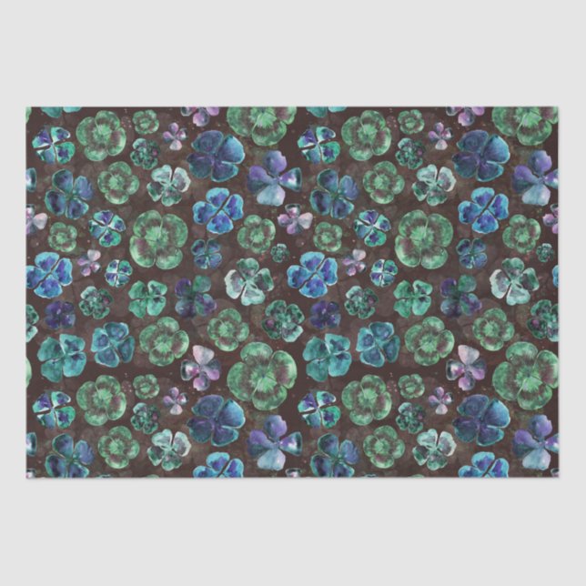 Papier Mousseline Trèfles verts chanceux à l'aquarelle dessinés à la (Recto)