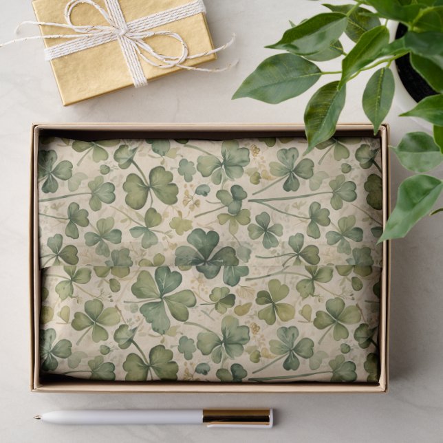 Papier Mousseline Trèfles verts délicats sans couture (Cadeau)