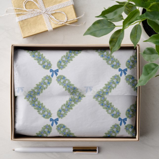 Papier Mousseline Trellis de Noël Ruban Bleu  (Cadeau)