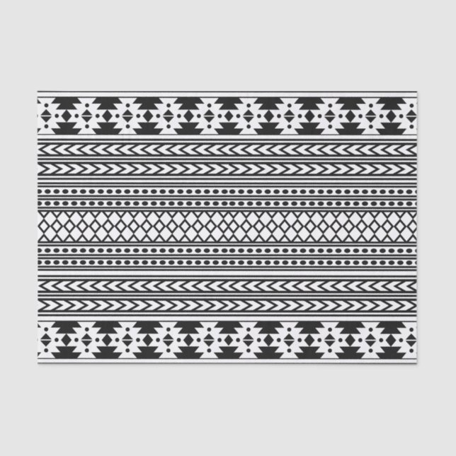 Papier Mousseline Trendy Aztec Tribal Print Geometric Motif (Noir) (Recto)